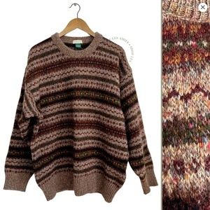 Vintage GH Bass & Co Mens 100% Wool Made in Scotland Fair Isle Brown Sweater L